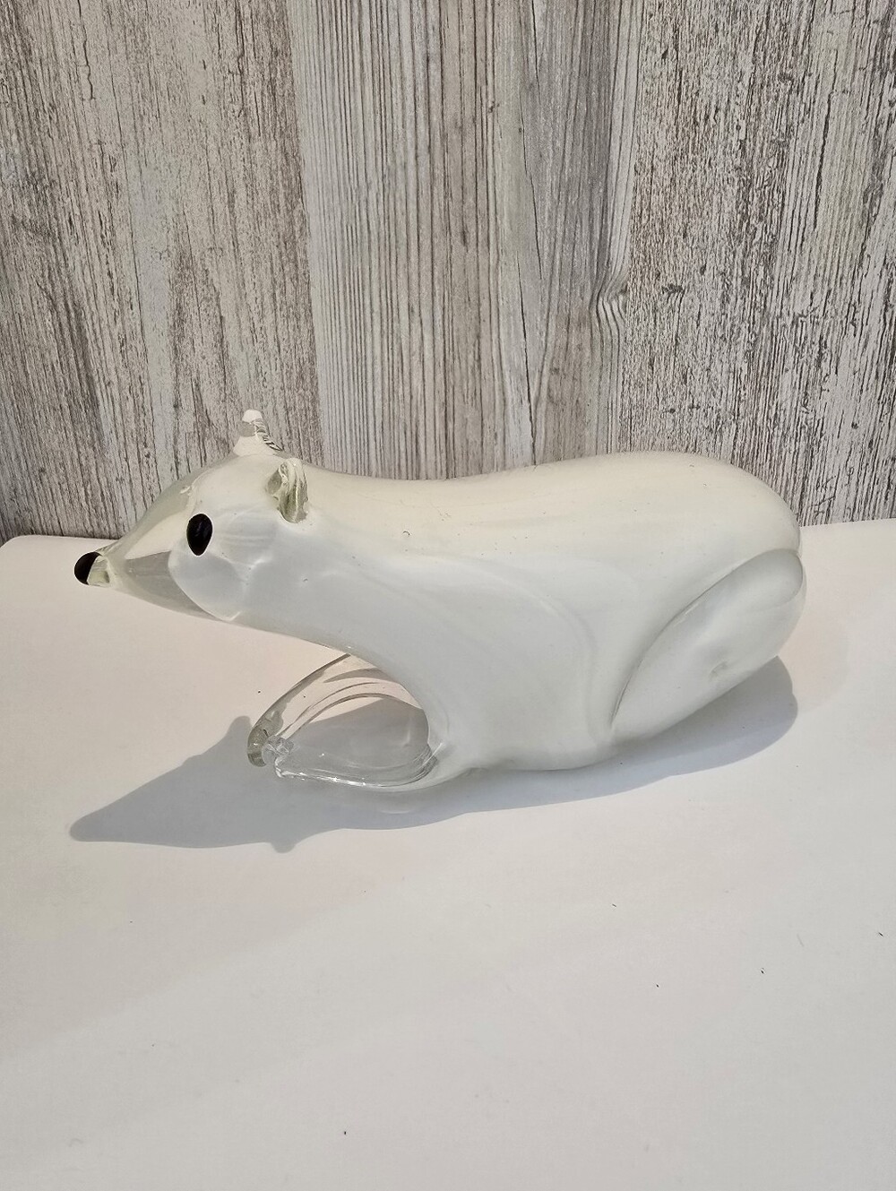 Hand Blown Studio Art Glass Heavy Polar Bear Figurine Paperweight